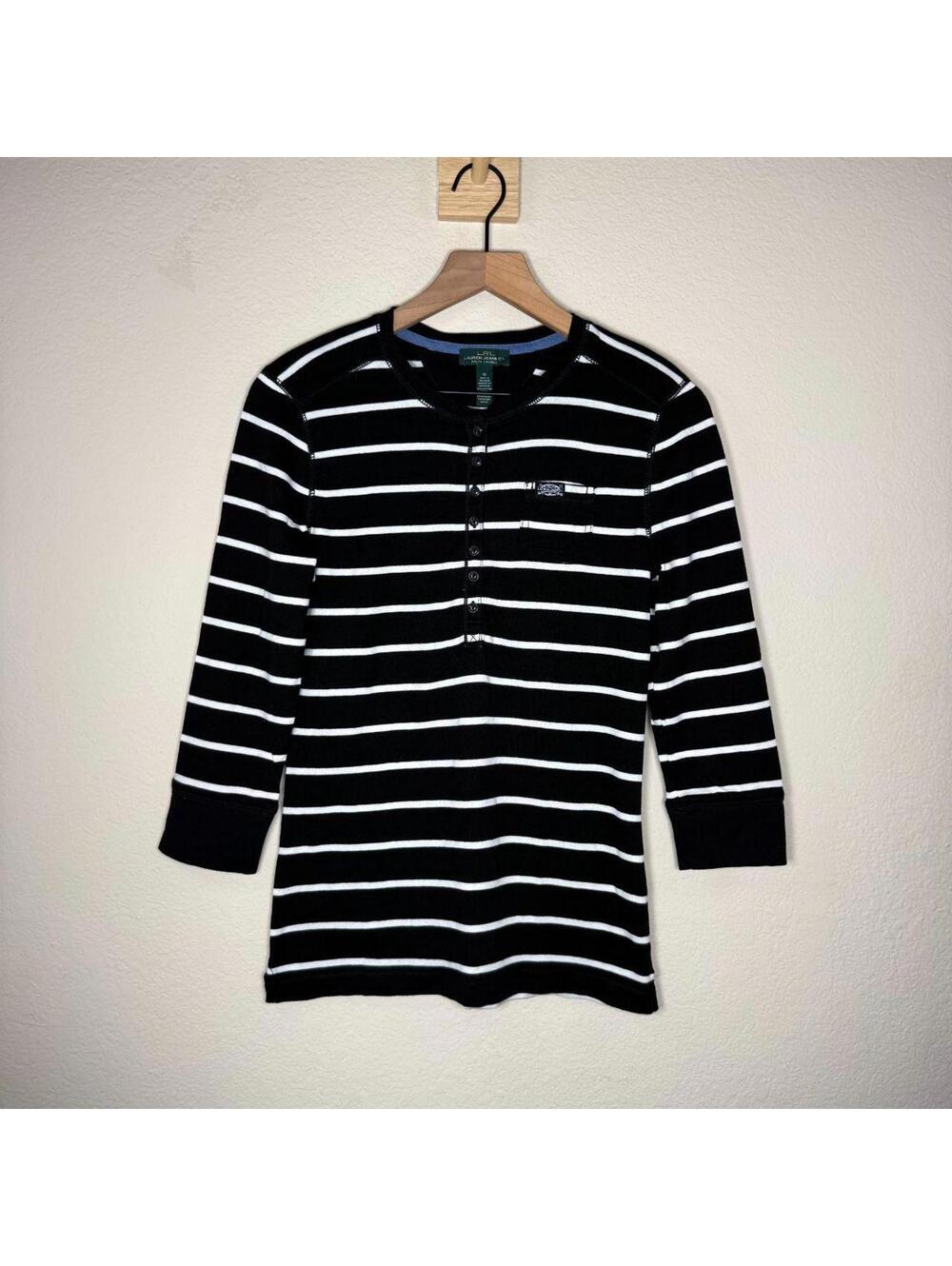 Ralph Lauren Shirt Women's M Black White 100% Cotton